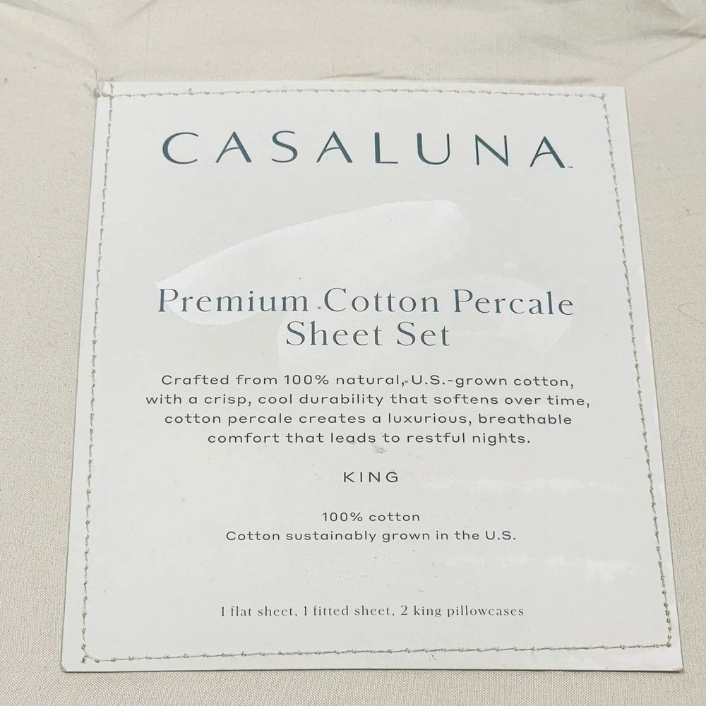 Casaluna King Premium Cotton Percale Sheet Set 400 Thread Count Natural‎